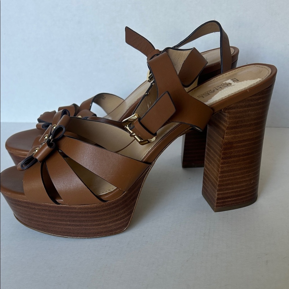 Michael Kors brown Platform Sandals with Floral Accent - Picture 4 of 9